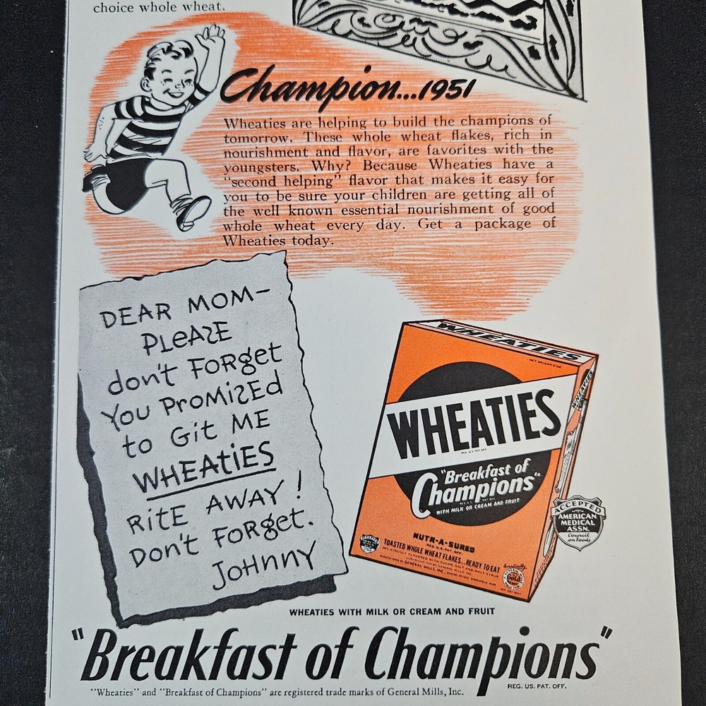1941 Wheaties Cereal Breakfast of Champions Vintage Print Ad General Mills Inc